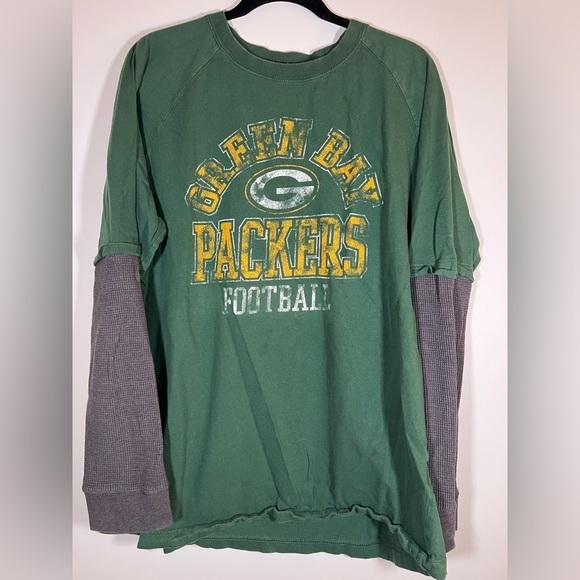 NFL Green Bay Packers green ls tshirt gray waffle Y2K vibe sz XL grunge - Picture 1 of 6